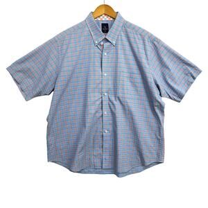 Tailorbyrd Collection Shirt Men's XXL Blue Orange Plaid Short Sleeve